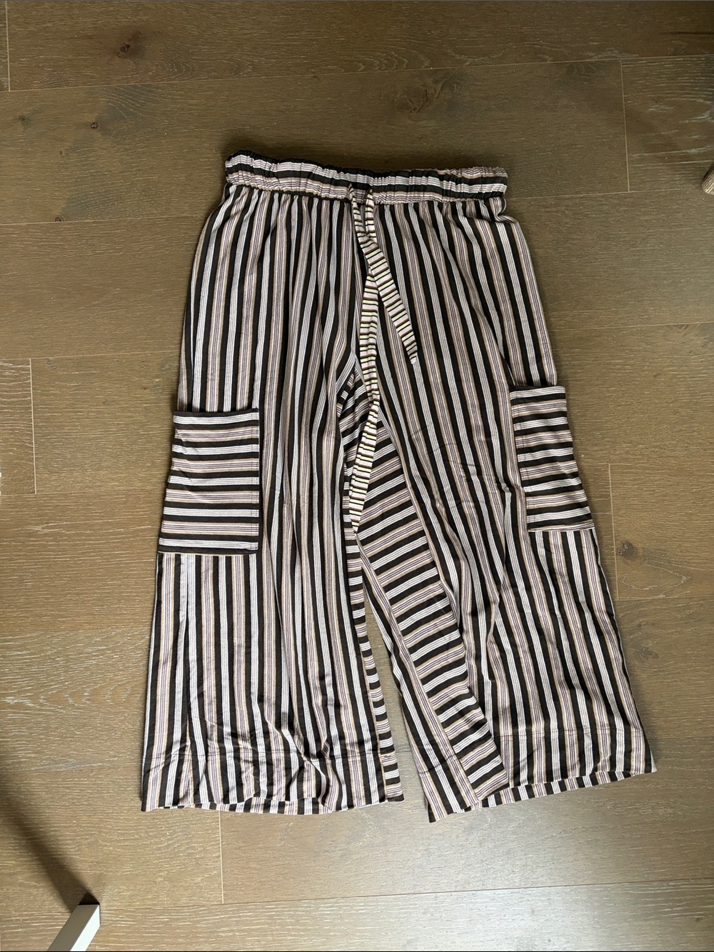 Free People Brown & Cream Striped Wide-Leg Capris